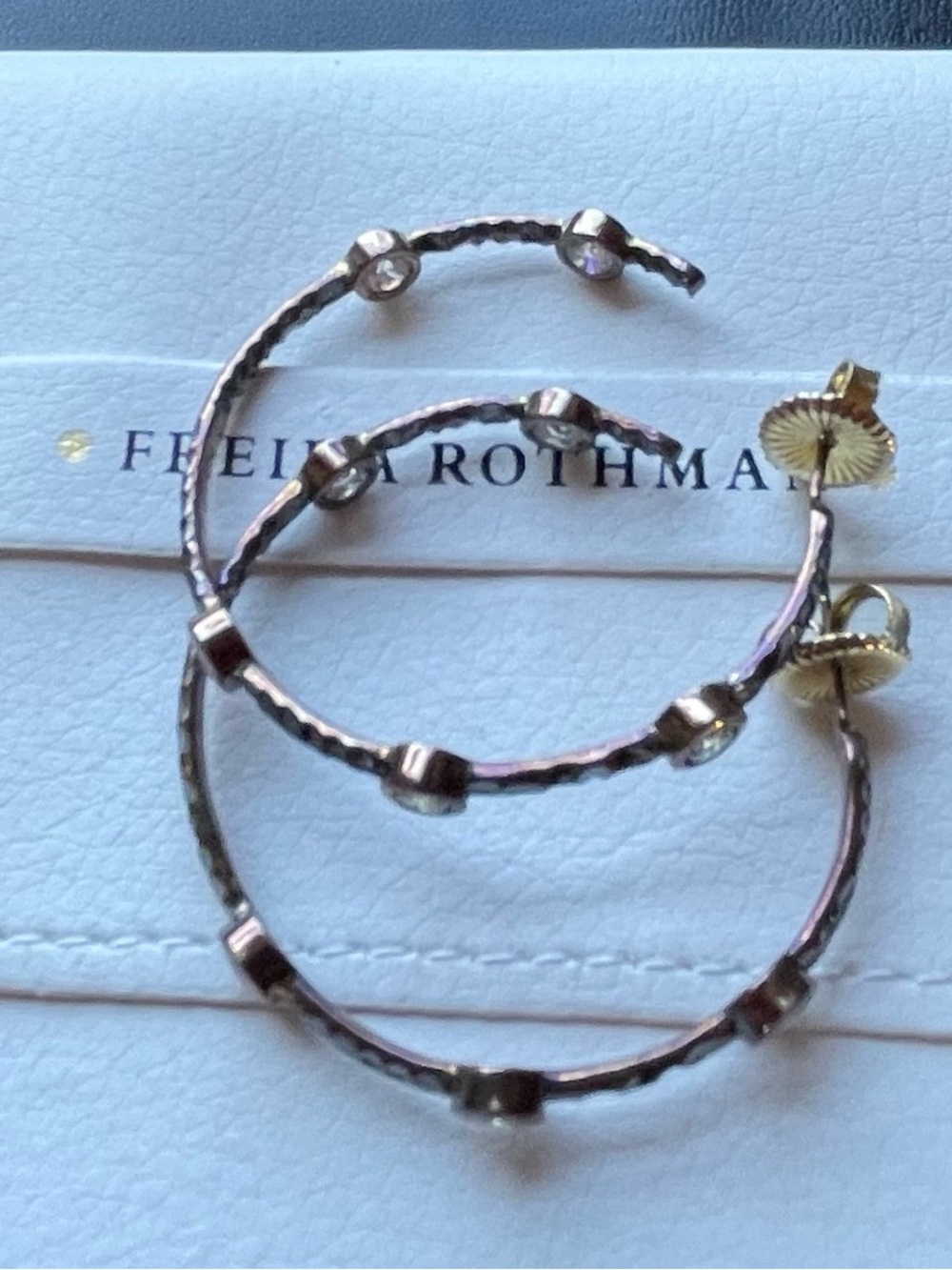 NEW Freida Rothman Large Starry Night Hoop Earrings - Black & Gold Plate